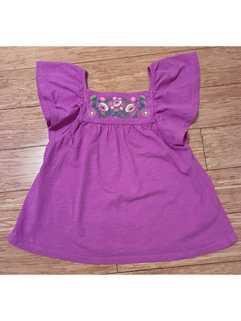 Mini Boden Fuchsia Ruffle Sleeve Embroidered Girls Top Size 6/7